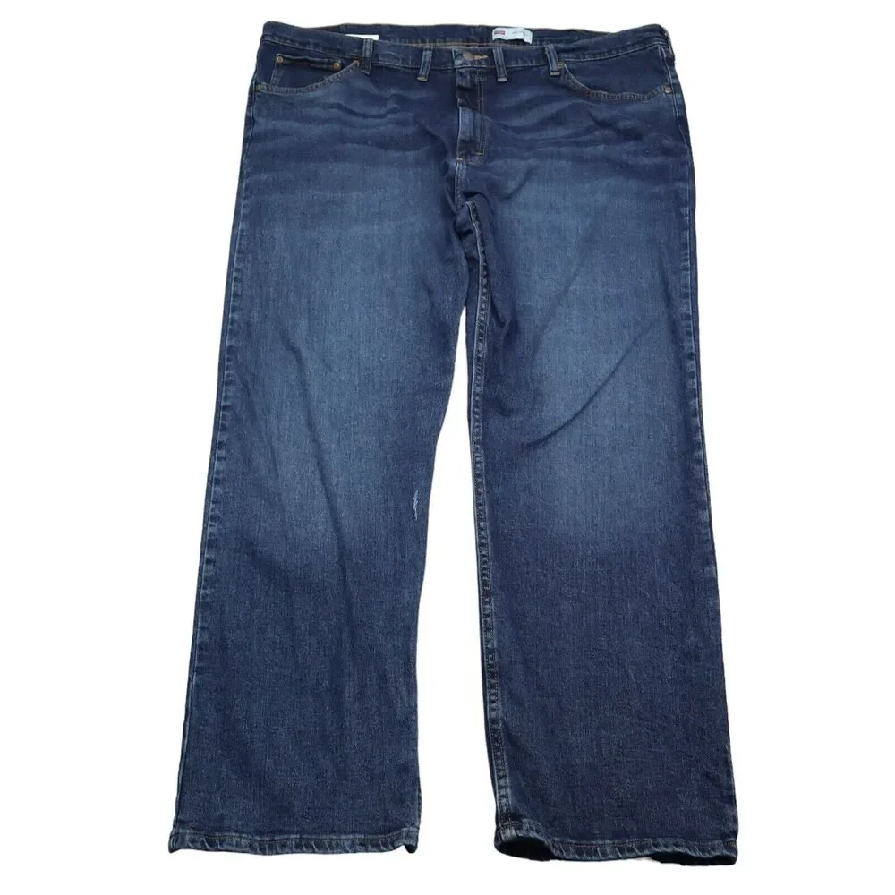 Wrangler Jeans Pants Mens 44x29 Blue High Waist Relaxed Fit Straight Cut Denim